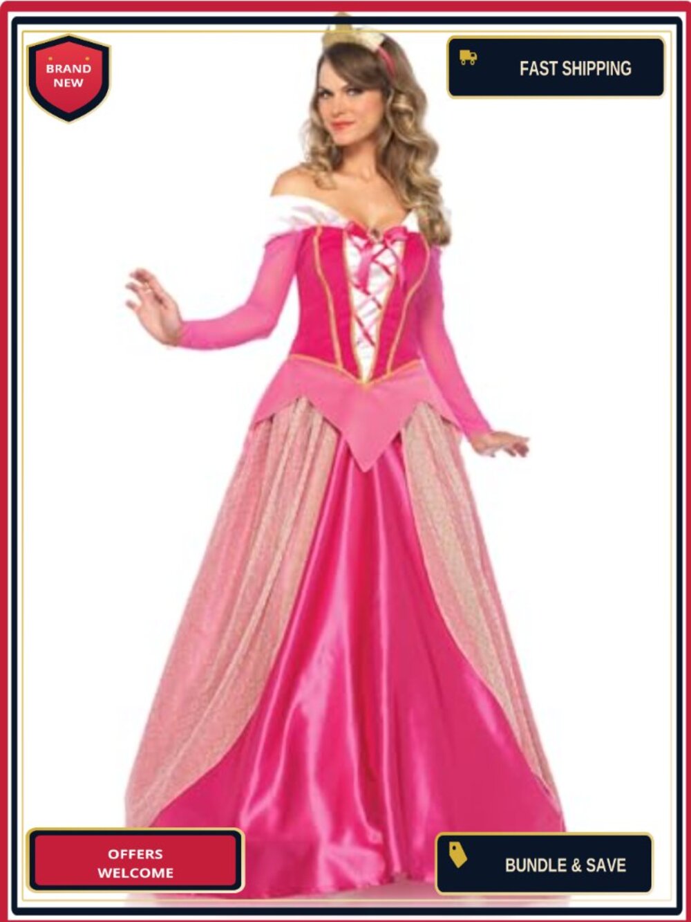 3 Piece Sleeping Princess Costume Velvet Satin Ball Gown Crown